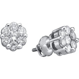 14k White Gold Womens Round Diamond Flower Cluster Screwback Stud Earrings 1.00 Cttw 27949 - shirin-diamonds