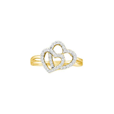 14kt Yellow Gold Womens Round Diamond Double Heart Ring 1/4 Cttw 28158 - shirin-diamonds