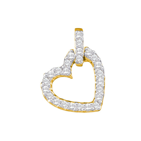 14kt Yellow Gold Womens Round Diamond Small Dangling Heart Love Pendant 1/4 Cttw 28422 - shirin-diamonds