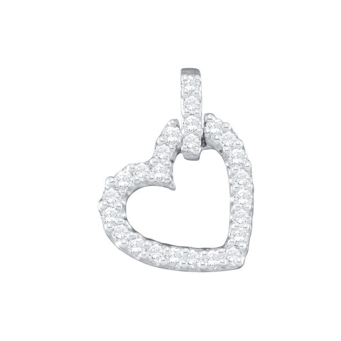 14kt White Gold Womens Round Diamond Small Dangling Heart Love Pendant 1/4 Cttw 28425 - shirin-diamonds