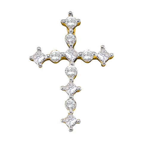14kt Yellow Gold Womens Princess Round Diamond Cross Faith Pendant 3/8 Cttw 28475 - shirin-diamonds