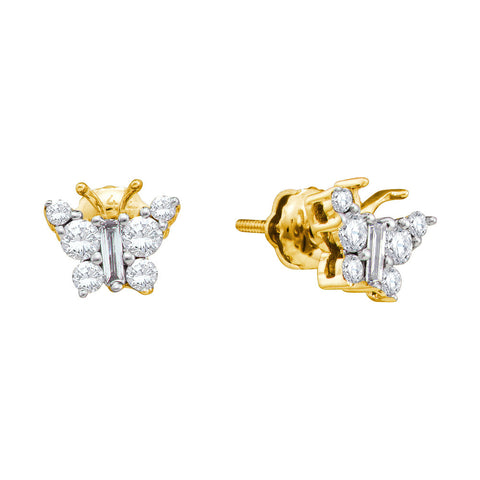 14kt Yellow Gold Womens Baguette Diamond Butterfly Bug Earrings 1/2 Cttw 28527 - shirin-diamonds