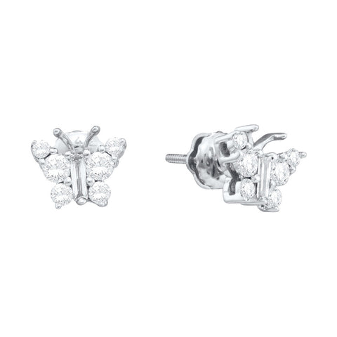 14kt White Gold Womens Baguette Diamond Butterfly Bug Earrings 1/2 Cttw 28528 - shirin-diamonds
