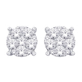 14K White Gold 3/4 Ct.Tw. Diamond Flower Stud Earrings