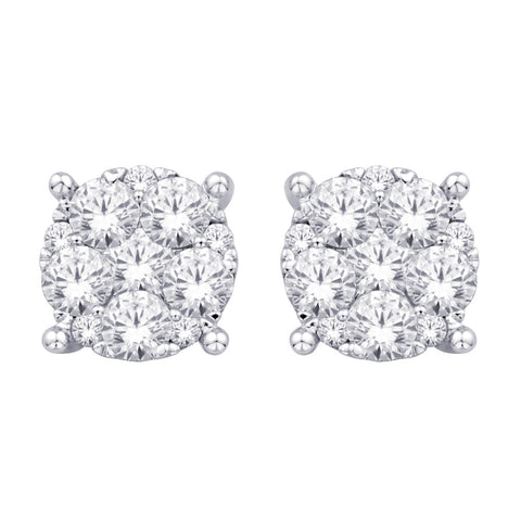 14K White Gold 3/4 Ct.Tw. Diamond Flower Stud Earrings