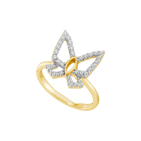 14kt Yellow Gold Womens Round Diamond Butterfly Bug Outline Ring 1/3 Cttw 29535 - shirin-diamonds