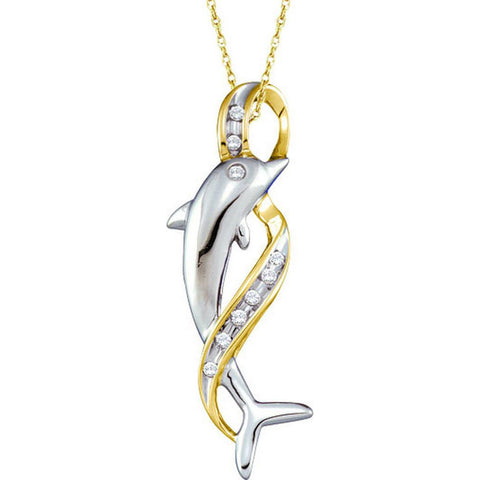 10kt White Gold Womens Round Diamond Cascading Ribbon Dolphin Pendant 1/20 Cttw 29610 - shirin-diamonds
