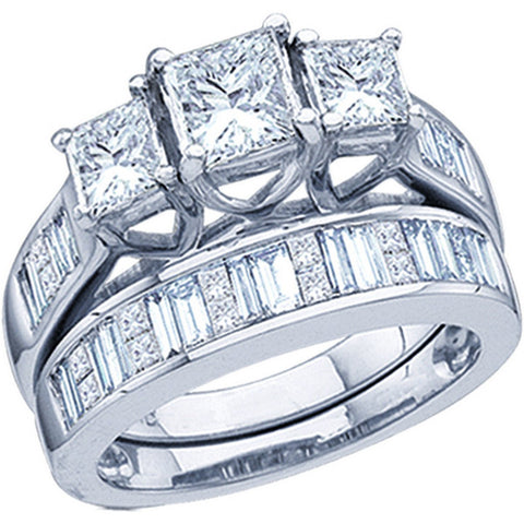 14kt White Gold Womens Princess Diamond 3-Stone Bridal Wedding Engagement Ring Band Set 2.00 Cttw 29687 - shirin-diamonds