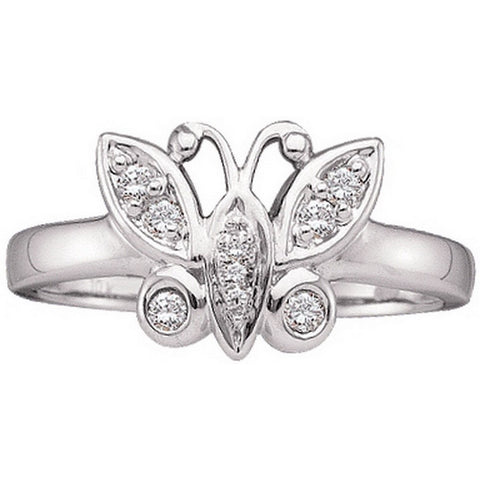 14kt White Gold Womens Round Diamond Butterfly Bug Cluster Ring 1/10 Cttw 29936 - shirin-diamonds