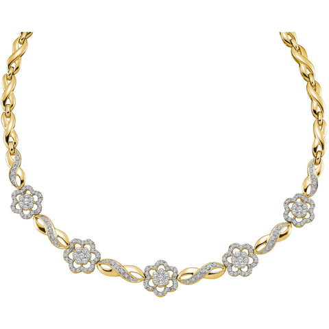 14kt Yellow Gold Womens Round Diamond Infinity Flower Cluster Necklace 2.00 Cttw 30098 - shirin-diamonds