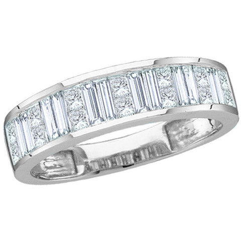 14kt White Gold Womens Baguette & Princess Diamond Wedding Anniversary Band 1.00 Cttw Size 5 30495 - shirin-diamonds