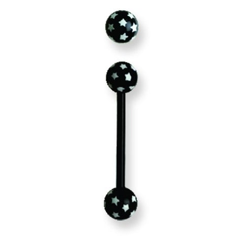 body jewelry Acrylic 14G 5/8 in. Lg Stars Design White on Black Barbell