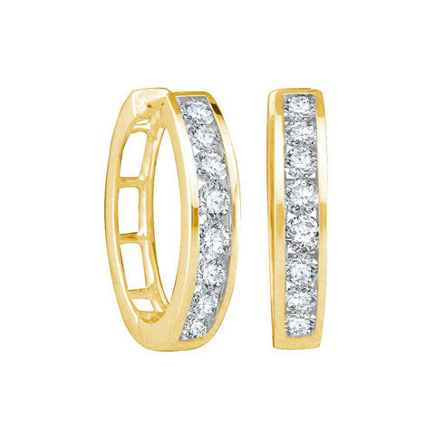 14kt Yellow Gold Womens Round Channel-set Diamond Hoop Earrings 1.00 Cttw 34230 - shirin-diamonds