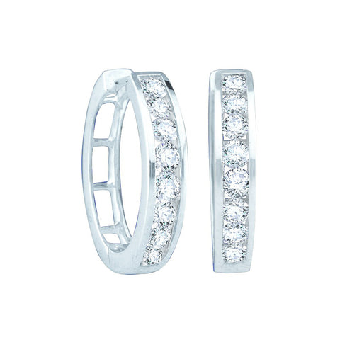 14kt White Gold Womens Round Channel-set Diamond Hoop Earrings 1/2 Cttw 34307 - shirin-diamonds