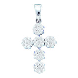 14kt White Gold Womens Round Diamond Cluster Cross Faith Pendant 1/2 Cttw 34320 - shirin-diamonds