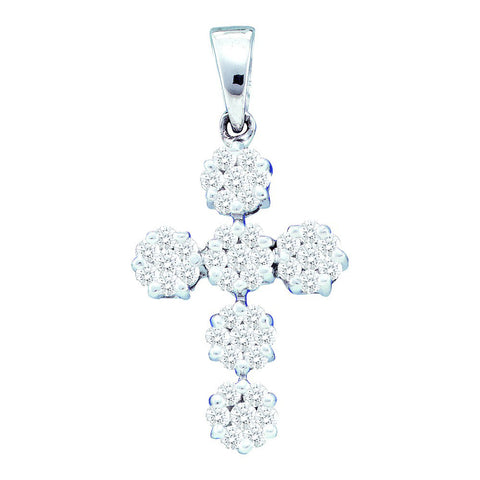 14kt White Gold Womens Round Diamond Cluster Cross Faith Pendant 1/2 Cttw 34320 - shirin-diamonds