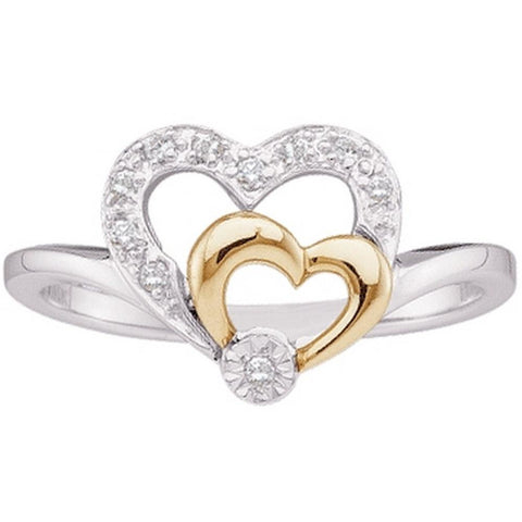 10kt Two-tone White Gold Womens Round Diamond Double Heart Ring 1/12 Cttw 35441 - shirin-diamonds