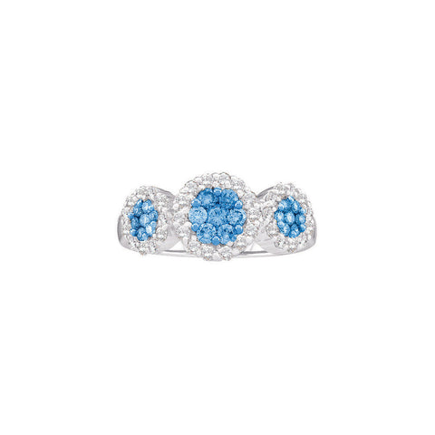 14kt White Gold Womens Round Blue Colored Diamond Triple Flower Cluster Ring 1.00 Cttw 35885 - shirin-diamonds