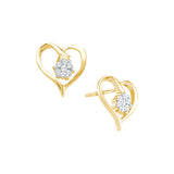 10kt Yellow Gold Womens Round Diamond Cluster Heart Screwback Earrings 1/6 Cttw 36015 - shirin-diamonds