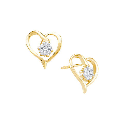 10kt Yellow Gold Womens Round Diamond Cluster Heart Screwback Earrings 1/6 Cttw 36015 - shirin-diamonds