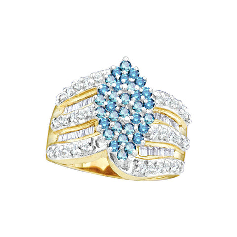 10kt Yellow Gold Womens Round Blue Colored Diamond Elevated Oval Cluster Ring 1.00 Cttw 36454 - shirin-diamonds