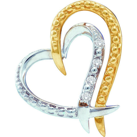 10kt Two-tone Yellow Gold Womens Round Diamond Double Heart Pendant .02 Cttw 37457 - shirin-diamonds