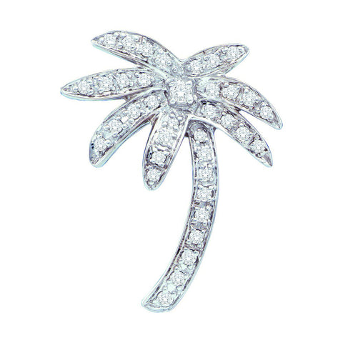 14kt White Gold Womens Round Diamond Palm Tree Nautical Beach Pendant 1/4 Cttw 37790 - shirin-diamonds