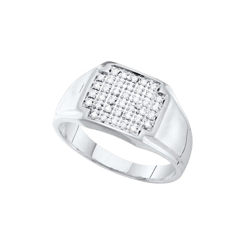 10kt White Gold Mens Round Pave-set Diamond Square Cluster Ring 1/4 Cttw 37872 - shirin-diamonds