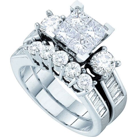 14kt White Gold Womens Princess Diamond Bridal Wedding Engagement Ring Band Set 1-1/2 Cttw 38018 - shirin-diamonds