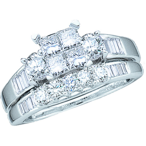 14kt White Gold Womens Princess Diamond Bridal Wedding Engagement Ring Band Set 1.00 Cttw 38021 - shirin-diamonds