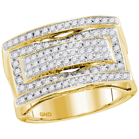 10kt Yellow Gold Womens Round Pave-set Diamond Rectangle Cluster Ring 1.00 Cttw 38587 - shirin-diamonds