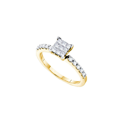 14kt Yellow Gold Womens Princess Diamond Square Cluster Slender Ring 1/2 Cttw 38756 - shirin-diamonds