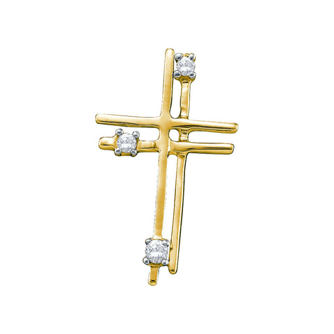 14kt Yellow Gold Womens Round Diamond Simple Layered Cross Pendant 1/20 Cttw 38913 - shirin-diamonds