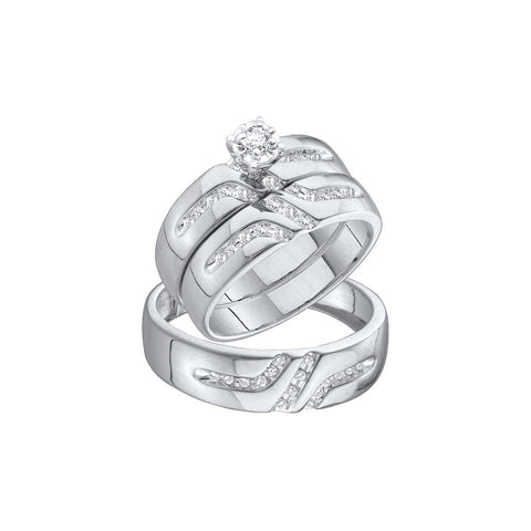10kt White Gold His & Hers Round Diamond Solitaire Matching Bridal Wedding Ring Band Set 1/4 Cttw 39014 - shirin-diamonds