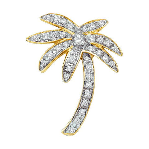 14kt Yellow Gold Womens Round Diamond Palm Tree Nautical Pendant 1/4 Cttw 39086 - shirin-diamonds