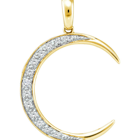14kt Yellow Gold Womens Round Diamond Crescent Moon Pendant 1/6 Cttw 39090 - shirin-diamonds