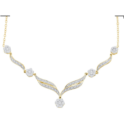 14kt Yellow Gold Womens Round Diamond Cluster Y-Shape Necklace 3/4 Cttw 39203 - shirin-diamonds