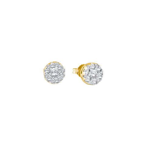 14kt Yellow Gold Womens Round Diamond Flower Cluster Screwback Stud Earrings 1/2 Cttw 39222 - shirin-diamonds