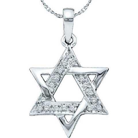 10kt White Gold Womens Round Diamond Star Magen David Jewish Pendant 1/10 Cttw 39522 - shirin-diamonds