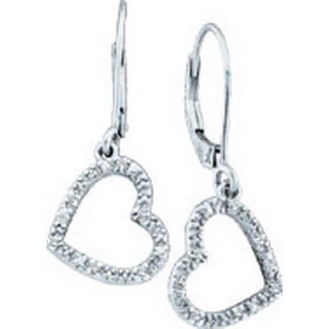 10kt White Gold Womens Round Diamond Heart Love Dangle Earrings 1/20 Cttw 39532 - shirin-diamonds