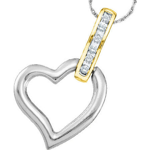 10kt White Two-tone Gold Womens Round Diamond Heart Love Pendant 1/12 Cttw 39580 - shirin-diamonds