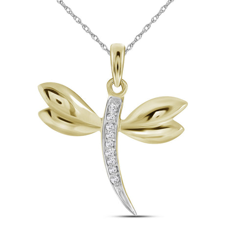 10k Yellow Gold Diamond-accented Dragonfly Womens Winged Bug Insect Charm Pendant .03 Cttw 39639 - shirin-diamonds