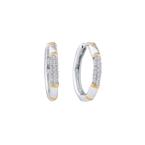 14kt White Gold Womens Round Diamond Two-tone Cluster Hoop Earrings 1/6 Cttw 39918 - shirin-diamonds
