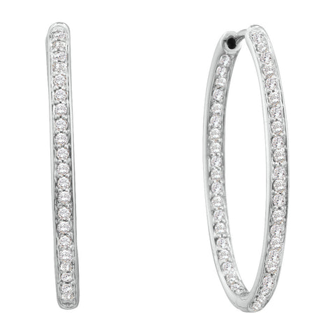 14kt White Gold Womens Round Diamond Inside Outside Endless Hoop Earrings 1/4 Cttw 39944 - shirin-diamonds