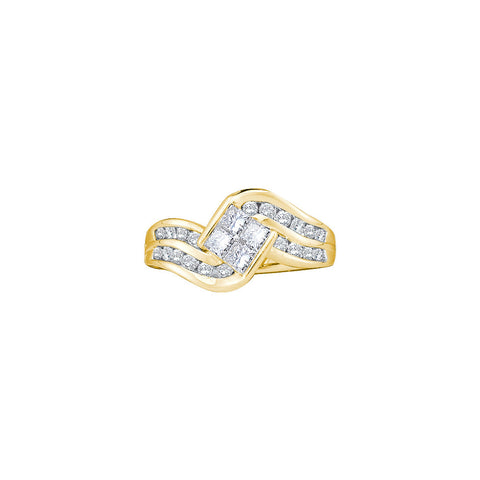 14kt Yellow Gold Womens Princess Diamond Contoured Cluster Ring 1.00 Cttw 40060 - shirin-diamonds