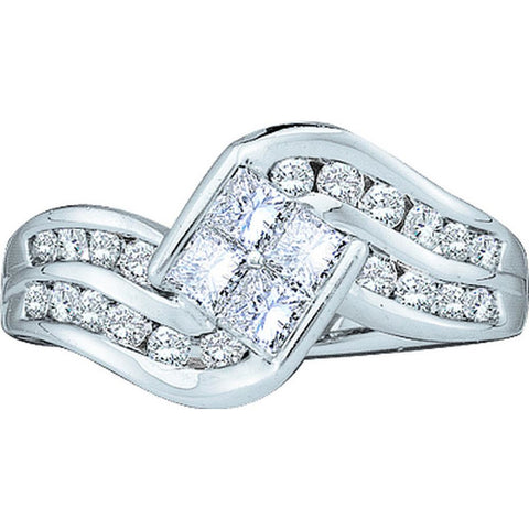14kt White Gold Womens Princess Diamond Contoured Cluster Ring 1.00 Cttw 40061 - shirin-diamonds