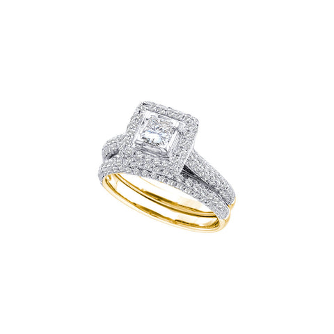 14kt Yellow Gold Womens Princess Diamond Halo Bridal Wedding Engagement Ring Band Set 1-1/4 Cttw 40078 - shirin-diamonds