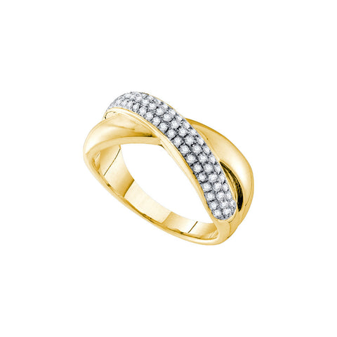 14kt Yellow Gold Womens Round Pave-set Diamond Crossover Band Ring 3/8 Cttw 40089 - shirin-diamonds