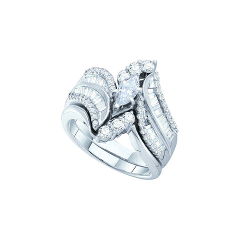 14kt White Gold Womens Marquise Diamond Bridal Wedding Engagement Ring Band Set 1-1/2 Cttw 40287 - shirin-diamonds
