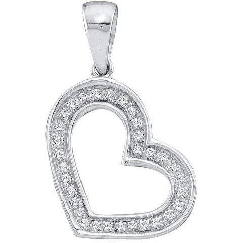 10kt White Gold Womens Round Diamond Heart Love Pendant 1/10 Cttw 40448 - shirin-diamonds